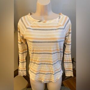 LOFT Yellow and Gray Striped Long Sleeve Top